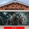 2D Flat Banner 1PC Large Garage Banner - Polyester Material - Halloween Wall-breaking Zombie Corridor Scene