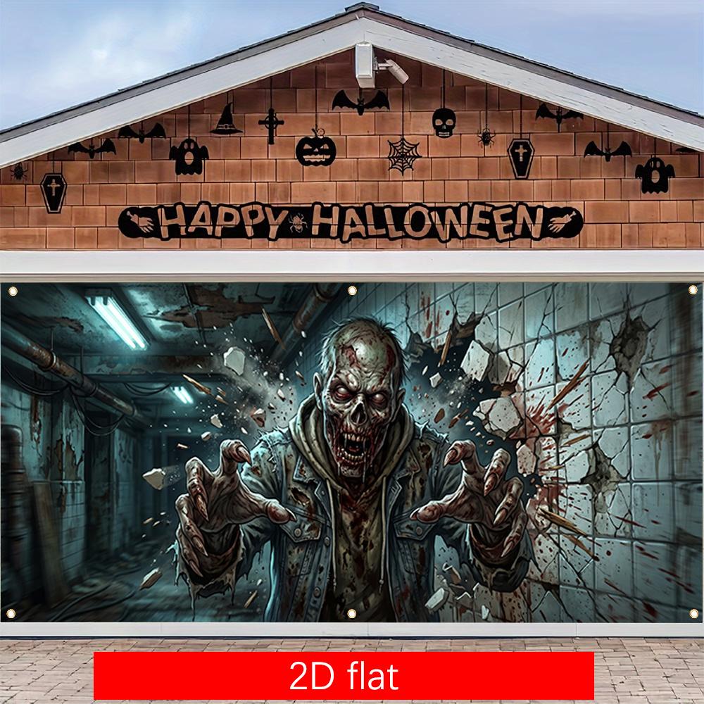 2D Flat Banner 1PC Large Garage Banner - Polyester Material - Halloween Wall-breaking Zombie Corridor Scene