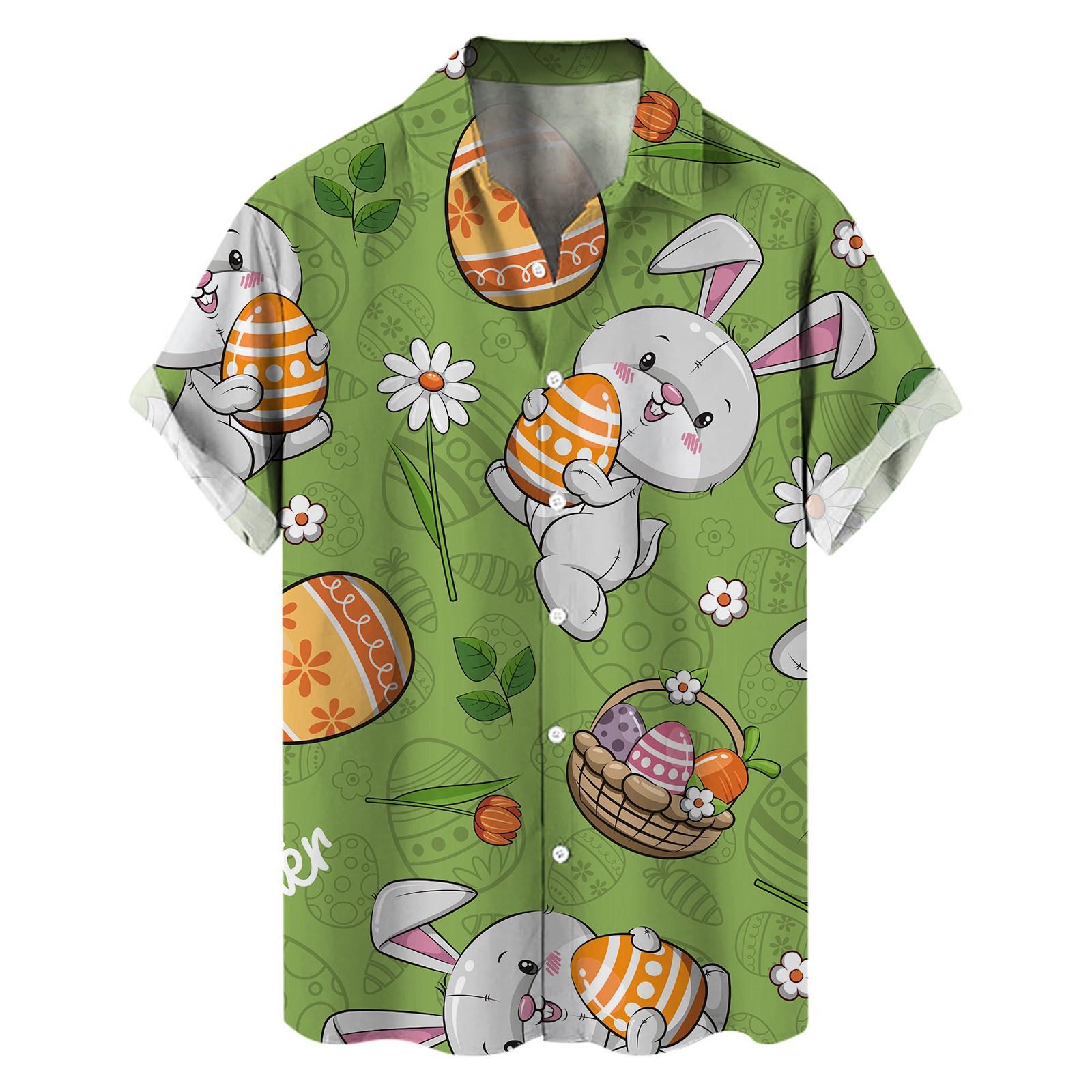 Fashion human Nieuw shirt Pasen elementen 3D digitale print heren losse trend korte mouw shirt S