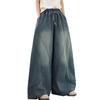 DIMANAF 2026 Sommer Neue Große Größen Damen Jeans Elastischer Bund Lange Hosen Blau Locker Lässig Denim Baumwolle Hosen Hosen