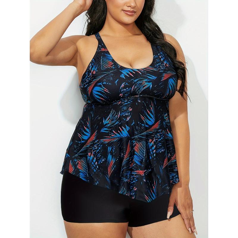 

[European and American Large Tankini Women] Printed Multi-color Skirt Split Independent Shorts Xingcheng Plus Size Swimsuit 5XL
