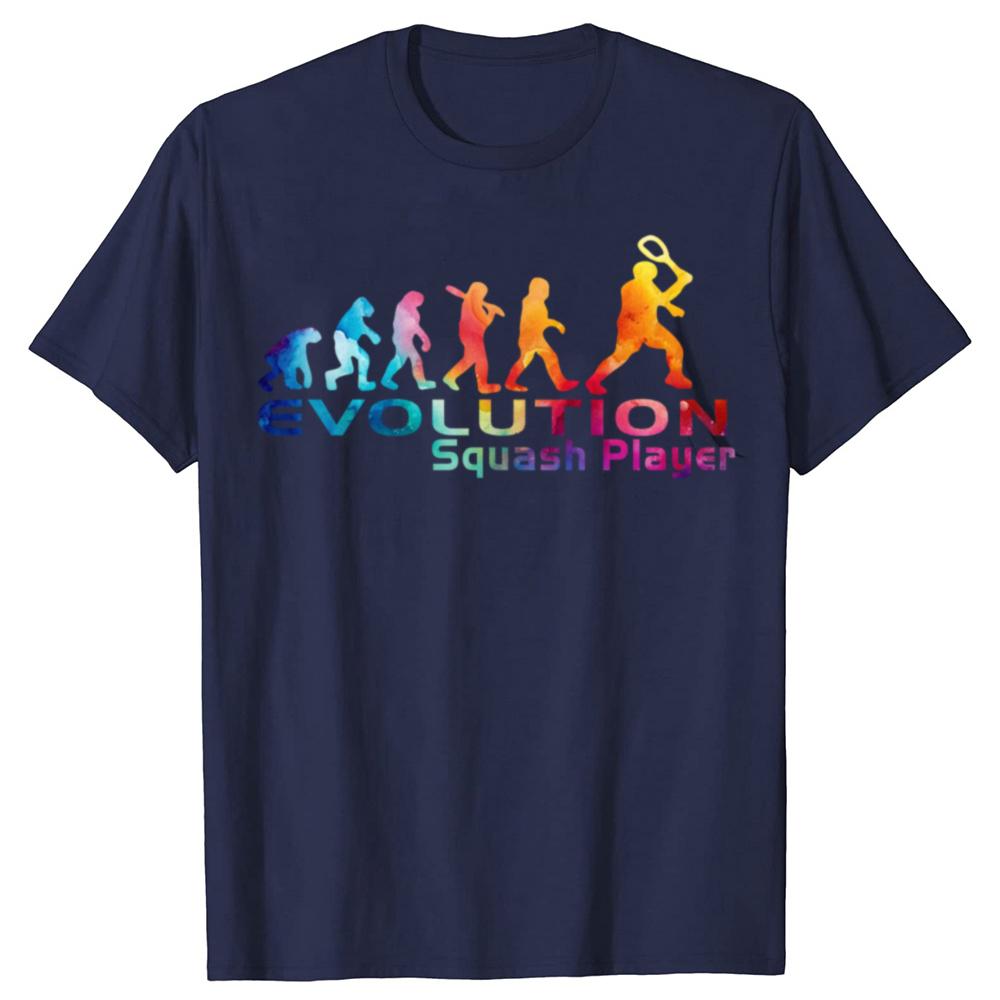 Funny Evolution Of Squash Player T Shirts Men Women Pure Cotton Humor Streetwear Tee Shirt Short Sleeve Unisex Loose Clothing