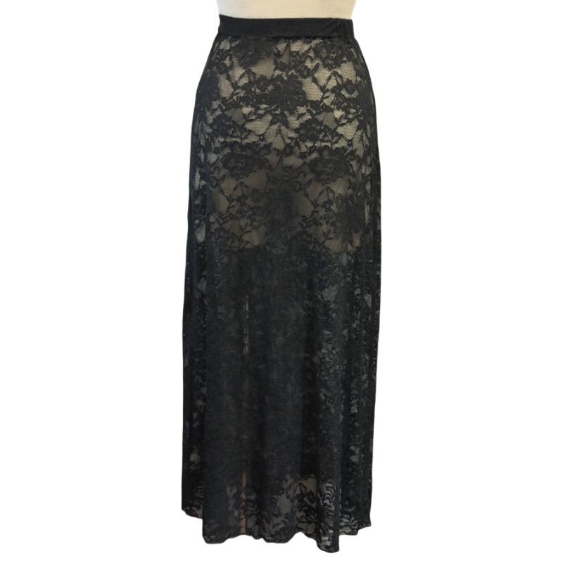 Women High Waist Floral Lace Maxi Skirt, Solid Sheer Bodycon Long Skirt, Streetwear Slim Fit See Through Skirt for Spring Daily Club Trendy Outfits
