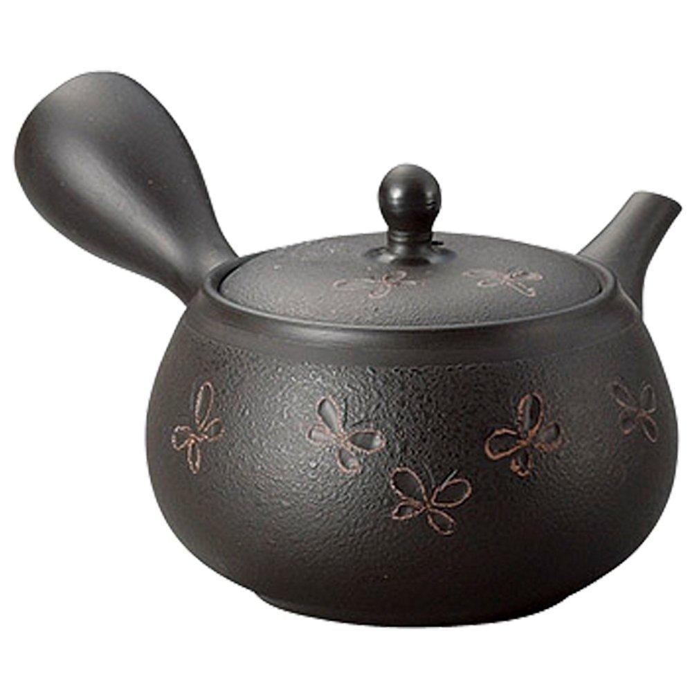 

Yamashita Kogei Tokoname Ware Spring and Autumn Black Butterfly Vermilion Striped Mesh Teapot, 290cc, 13039700