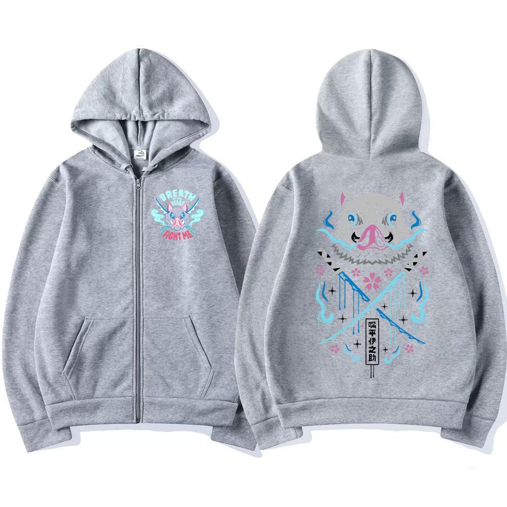 Japan Anime Demon Slayer Hashibira Inosuke Printed Sweatshirt Men Women Kimetsu No Yaiba Zip Hoodies Harajuku Male Zipper Jacket