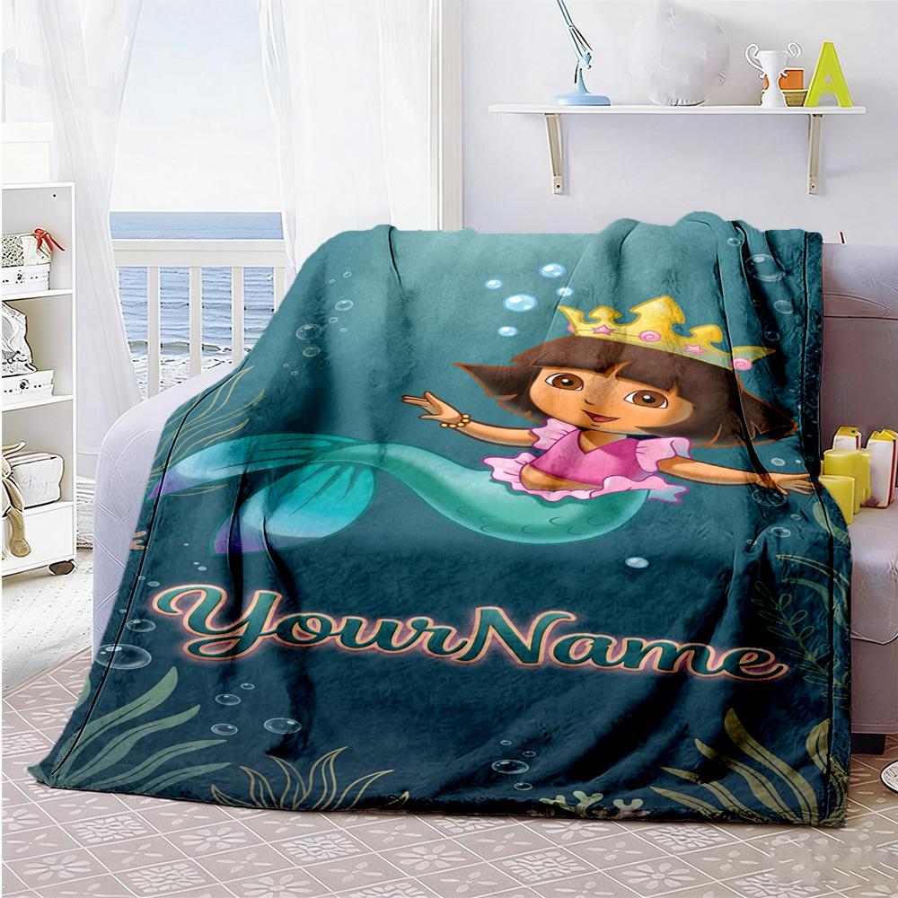 Dora Explorer Customize Text Blanket Lightweight Customizable Blanket Soft Warm Cozy Suitable for Sofa Office Living Room Home Decor All-Season Use
