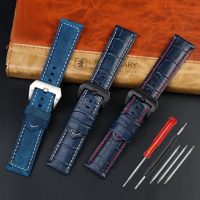 For Panerai PAM688 441/1313 Cowhide Leather Men's Blue WatchStrap Bracelet 20mm 22mm 24mm 26mm High Quality Waterproof WatchBand