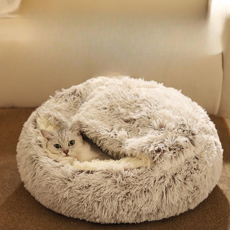 

Зимний утепленный полузакрытый домик для собак, домик для домашних животных, который можно разобрать и постирать, палатка для кошек, кровать для собак с чехлом, длинное меховое гнездо S 40*40