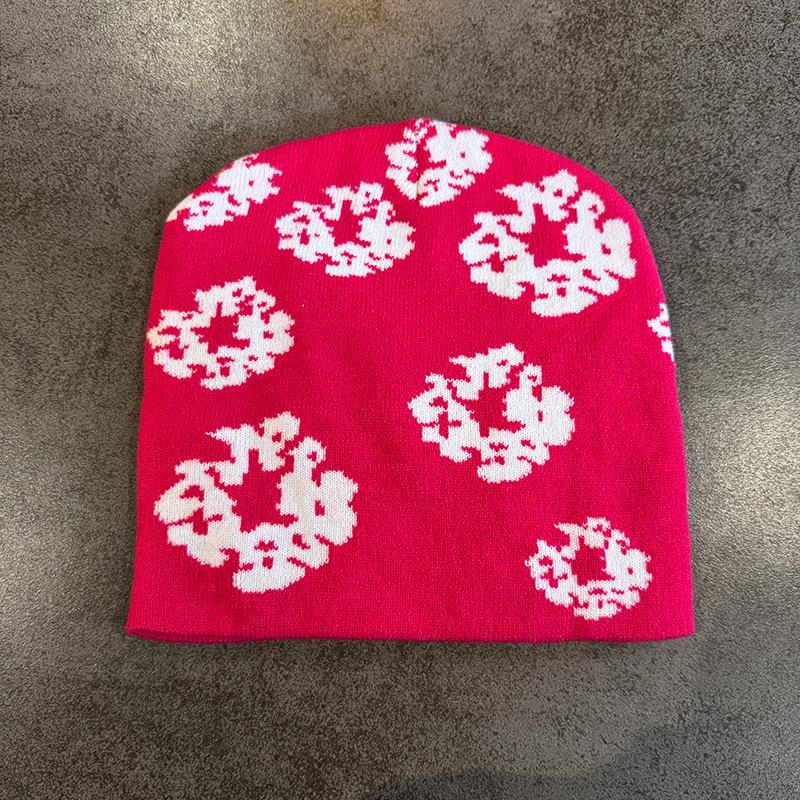 1pc Floral Print Knit Beanie for Men Women Soft Stretchy Skull Caps for Outdoor Walking,Casual Streetwear,Winter Autumn Head Hat
