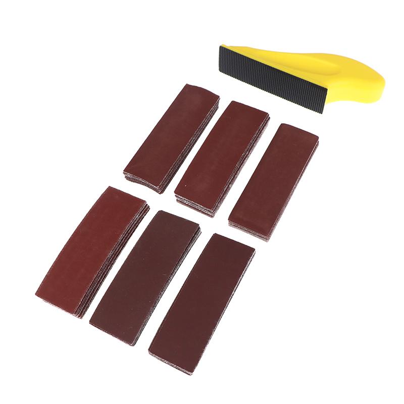 60Pcs Diy Hand Sandpaper Mini Sander Kit Assorted Grit Sanding Strip Detail Tool With 1 Hand Millstone For Wood Metal Projects