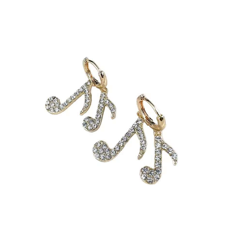 Geometric Simple Stud Earrings Temperament Full Diamond Asymmetric Music Note Earrings Versatile Light Luxury Earrings Women