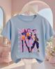Lovely Cute Kpop Demon Hunters Pattern Kids T Shirt Soft Lightweight Short Sleeve Daily School Casual Round Neck Apparel