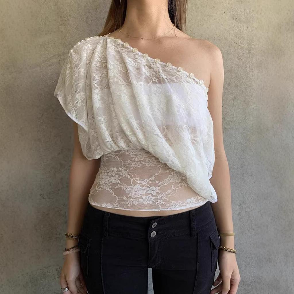 2026 Spring/Summer Asymmetrical Off-shoulder T-shirt for American Spicy Girl