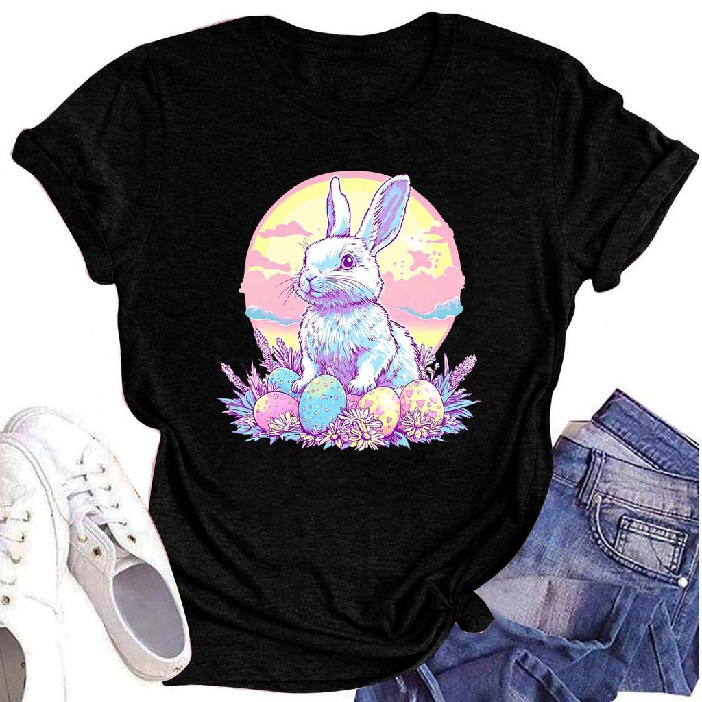 Dámské ležérní denní tričko s kulatým výstřihem a potiskem, top s krátkým rukávem s nápisem