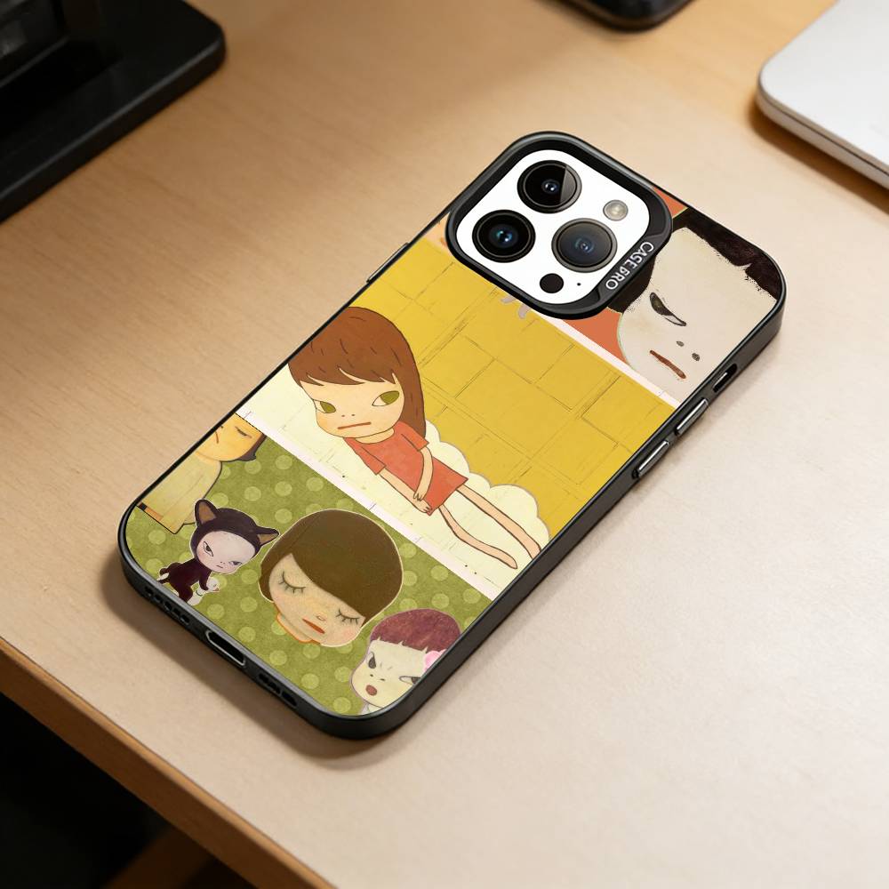 Art Toy Y-Yoshitomo -N-Nara Phone Case For iPhone 17,16,15,14,13,12,11 Plus,Pro Max,XS,Colored Silver Plated Inside Cover iPhone15pro