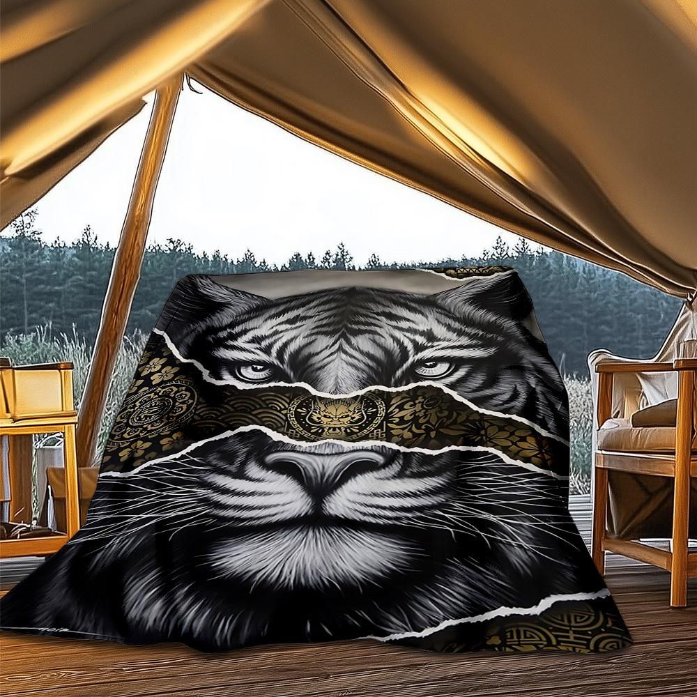 1pc Tiger Face Artwork Outdoor Blanket, Soft And Comfortable Blanket, Casual Warm Outdoor Blanket, Good Birthday Gift Yy251201181