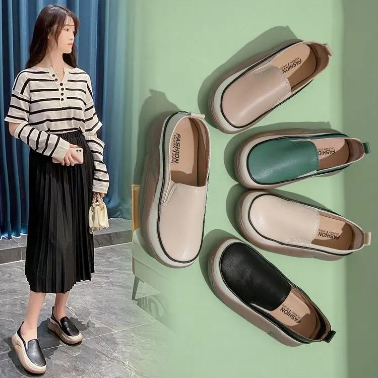 Damenschuhe Neue Plateau-Flats Loafer 2026 Herbst Frühling Trend Sport PU-Leder Laufschuhe Runde Spitze Mujer Zapatos