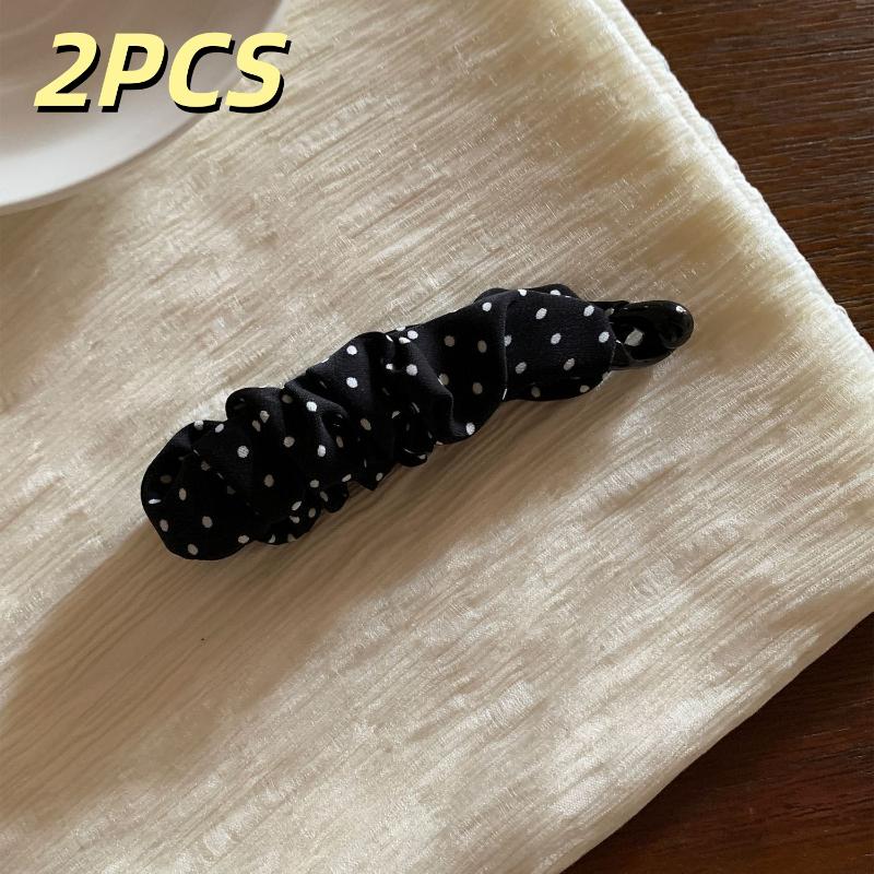 2Pcs Leopard Plaid Polka Dot Hair Claw Fabric Covered Banana Hair Clips For Women Girls Ponytail Holder Hair Accessories A3