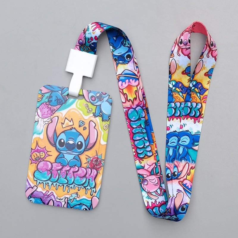 Disney Porta-Cartões e Alça de Identificação Stitch - Poliéster Resistente a Arranhões Perfeito para Crachás Escolares, Ônibus, Cartões de Jantar, Presentes de Aniversário