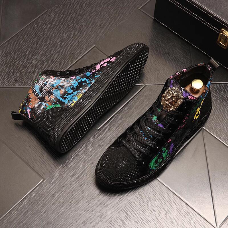 Fashion European fashion rhinestone sequin men's high top new network red shoes Korean version breathable high top board shoes