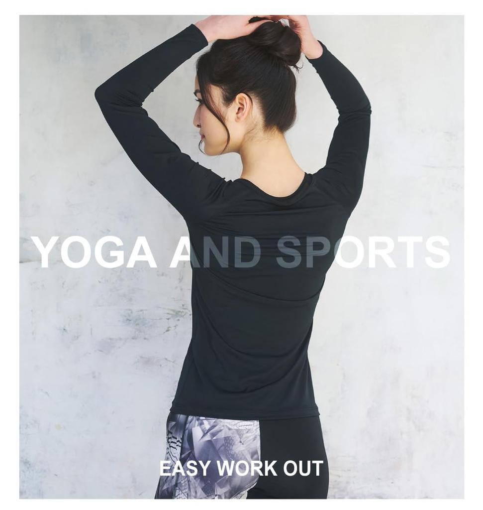 Glamor YOGA by Glamore Sports Round Long Sleeves with Thumb UV Moisture Quick Size FT0273 Underwear, Neck, Holes, Protection, Wicking, Drying,