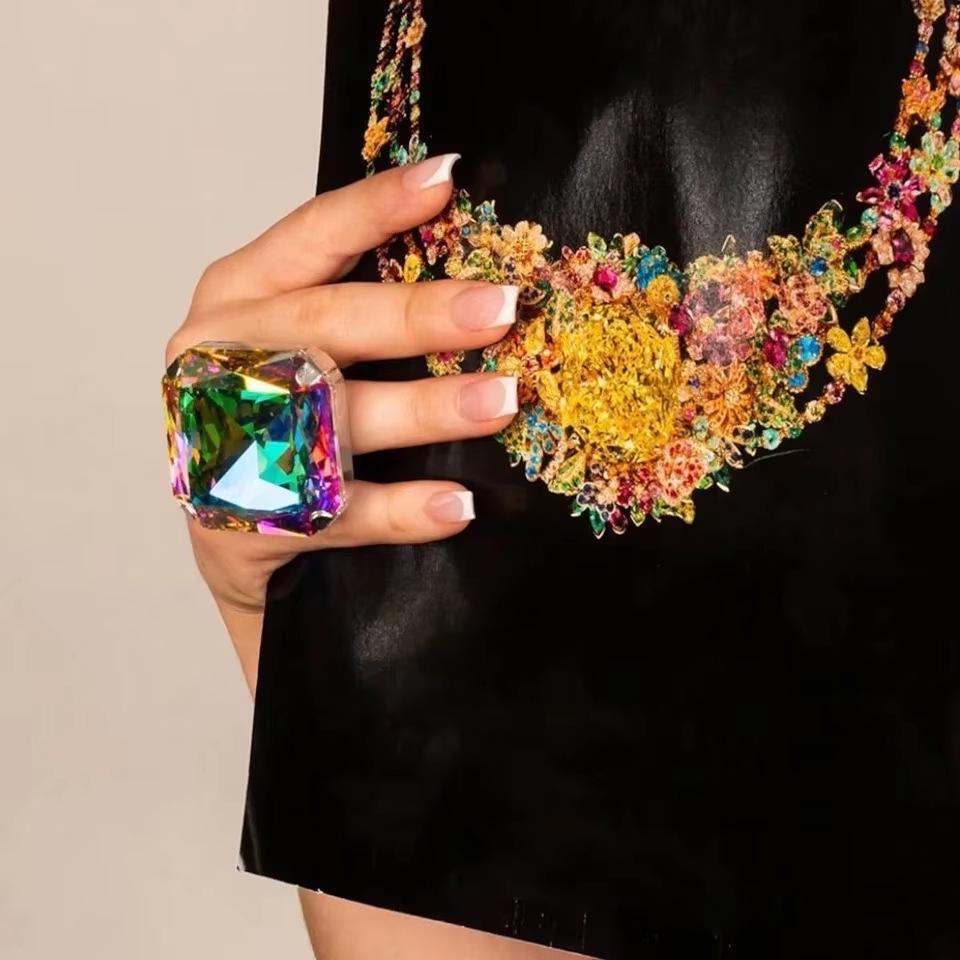 Exaggerated Colorful Square Sugar Cube Ring - Unique Jewelry Design for Women