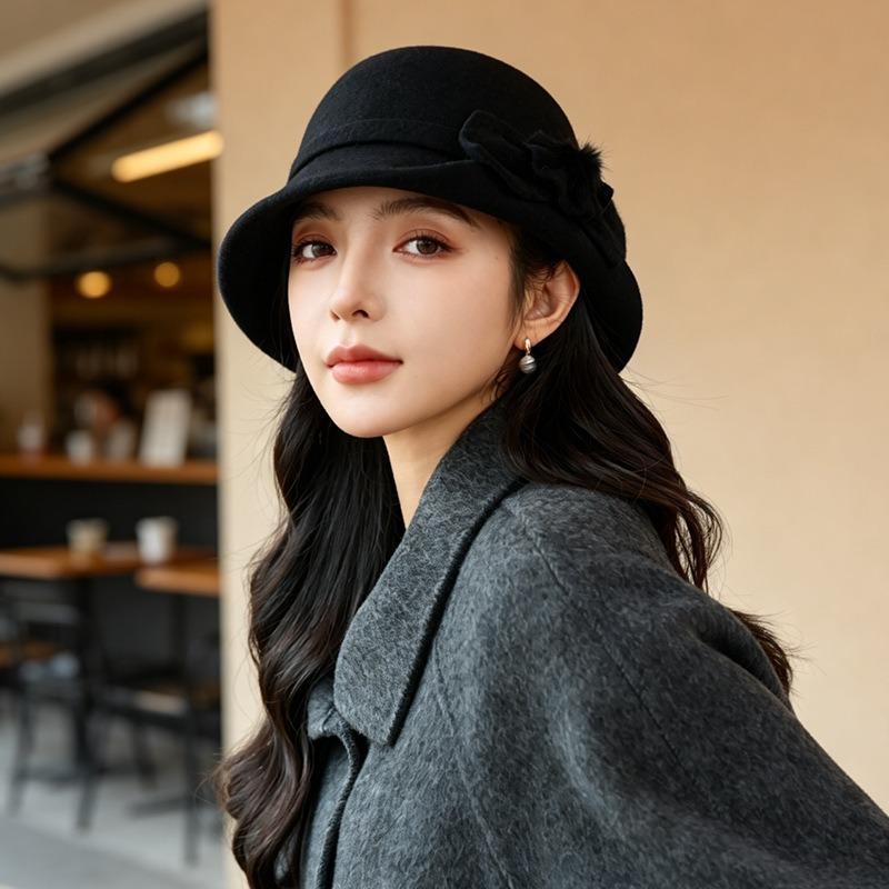 Women S Vintage Bucket Hat With Flower Pom Pom For Autumn Winter