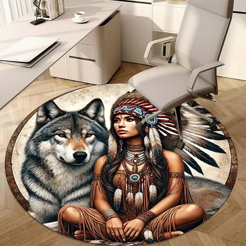 1Pc Apache Chief Circular Print Rug - home decoration Carpet For Living Room Bedroom Flooring Computer Chair Area Rug