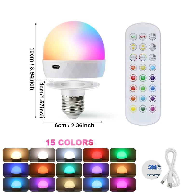 E27 LED-Glühbirne RGB USB-wiederaufladbar 5V-Ladung Intelligente Fernbedienung Campingausrüstung Party Für Zuhause LED-Lampen Lampe