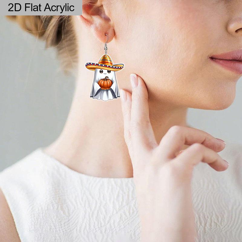 2D Flat Acrylic Ghost Earrings Funny Cartoon Spooky Ghost Pumpkin Dangle Drop Earring for Women Cosplay Party Jewelry