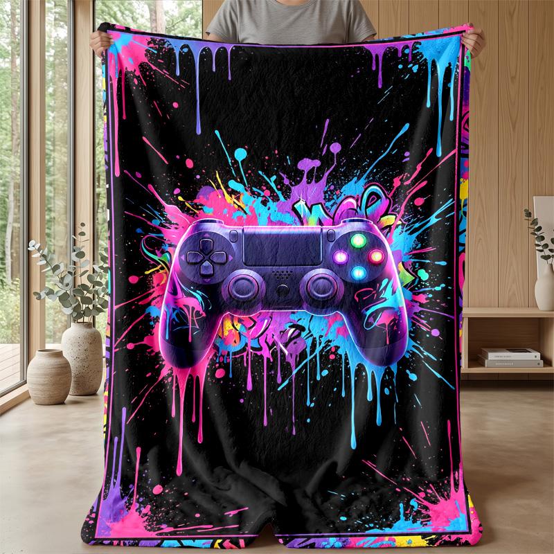 Gaming Controller with Colorful Splatter Theme blanket Lightweight Warm Flannel Blanket Decorative Throw Blanket for Home Decoration