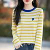 2025 Spring/Summer Merino Wool Crew Neck Women's Long Sleeve Color Block Heart Knitwear