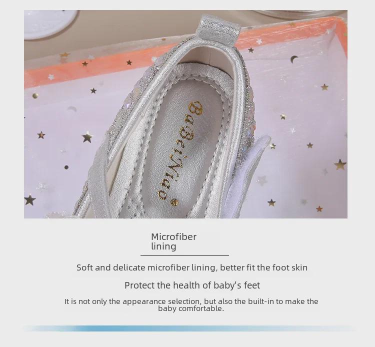 2025 Spring & Autumn Rhinestone Princess Shoes: Soft Sole Baby Bow Leather