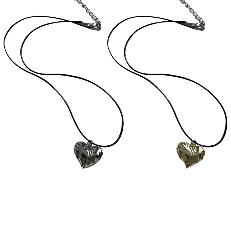 Fashion Love Heart Pendant Necklace Black Leathers Rope Choker Neck Chain Elegant Clavicle Chain Necklace Party Jewelry