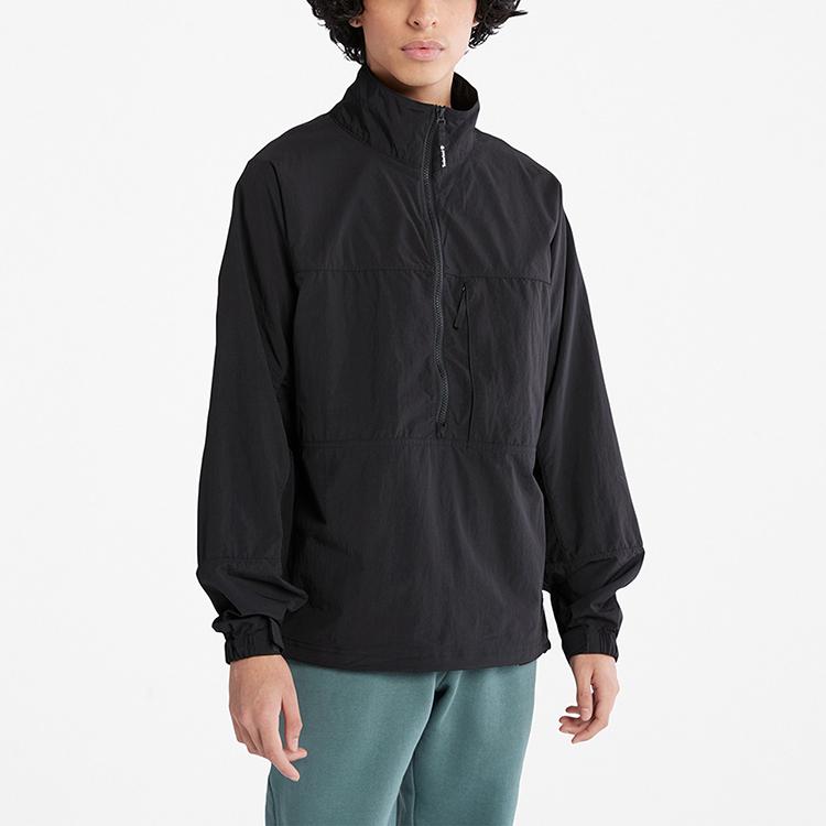 Timberland Solid Color Half Zip Stand Collar Jacket Unisex Jackets Black A5VDF-001