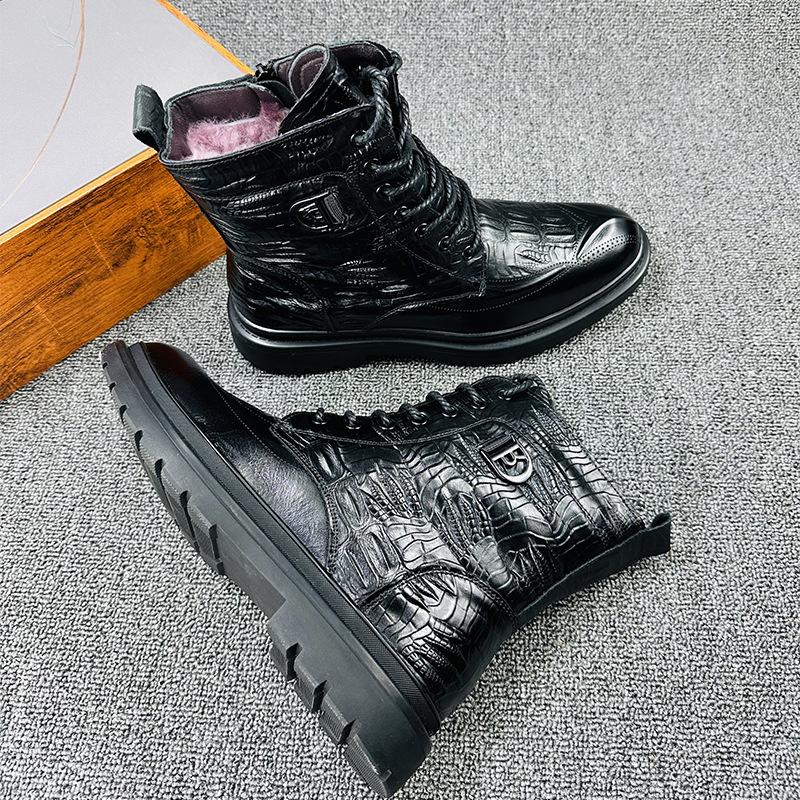 First Layer Cowhide Men's Boots 2025 Winter New European and American Wool Inner Fleece Thickened Inner Height Martin Boots Men