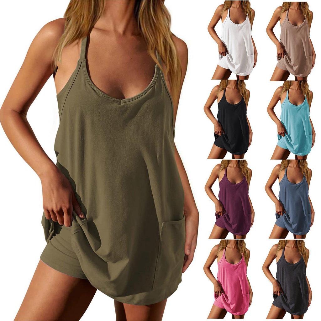 2025 Summer Women's Sling Top Romper Jumpsuit Casual Set