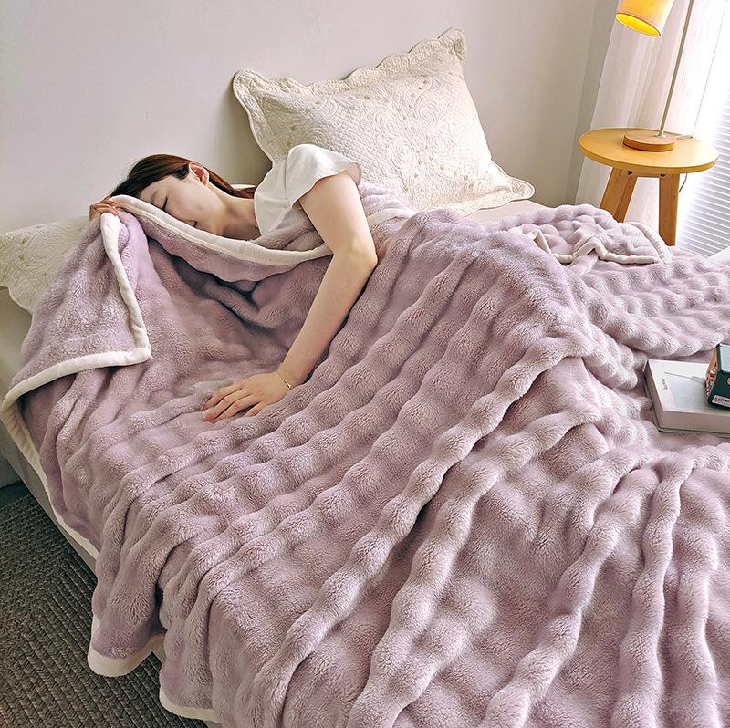 Bubble Fleece Coral Blanket for Office or Sofa