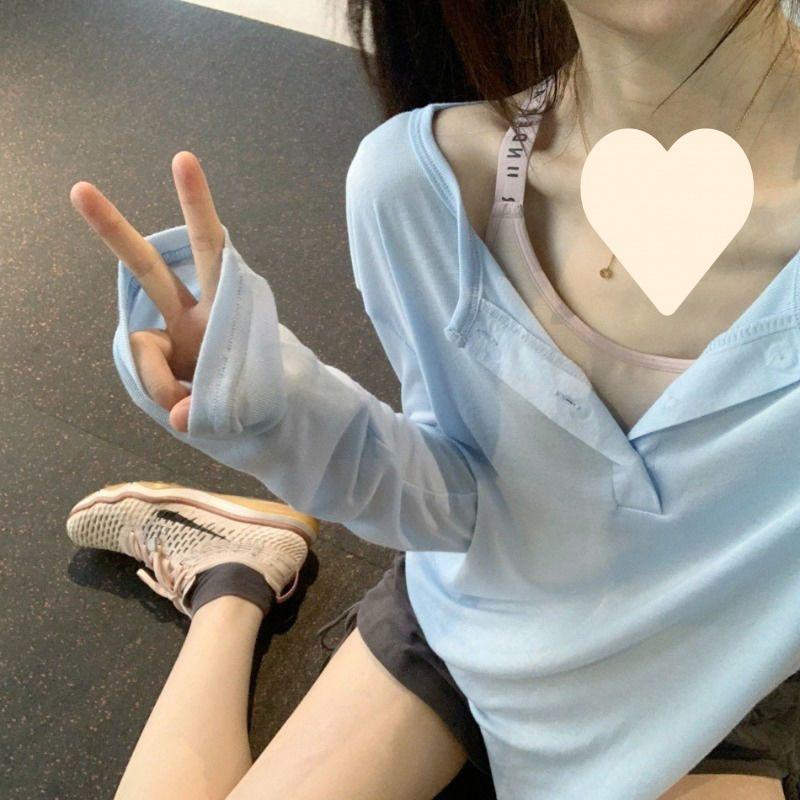 Long Sleeve Shirt, Thin Sunscreen Shirt, Cool Top, Summer Girl Loose Royal Design Trendy