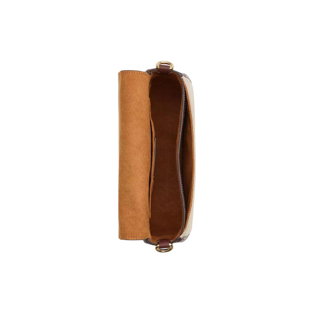 Coach Amelia 23 Metal Logo Canvas Saddle Bag Women Shoulder Bag Gold Natural Multicolor CR171-IMNAM