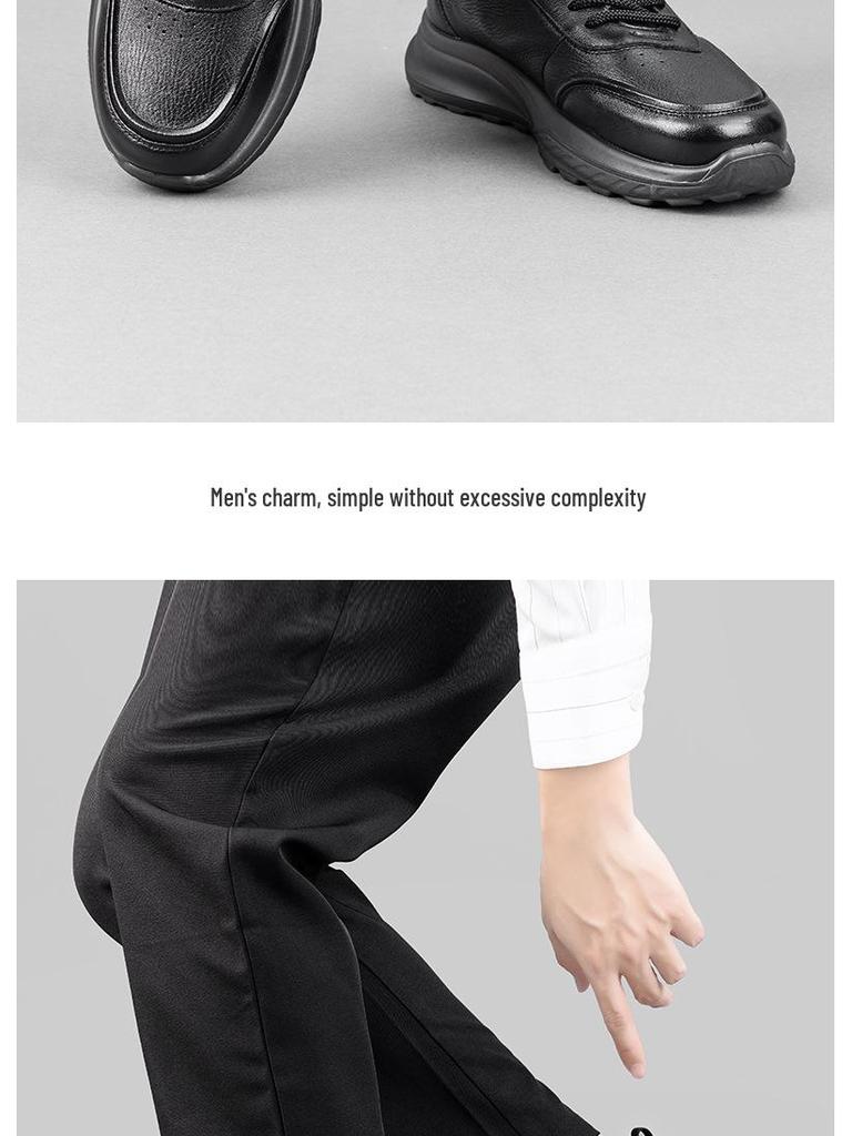 Fu De Le 2025 Men's Genuine Leather Non-Slip Dad Shoes - Soft Sole, Comfortable Cowhide Leather