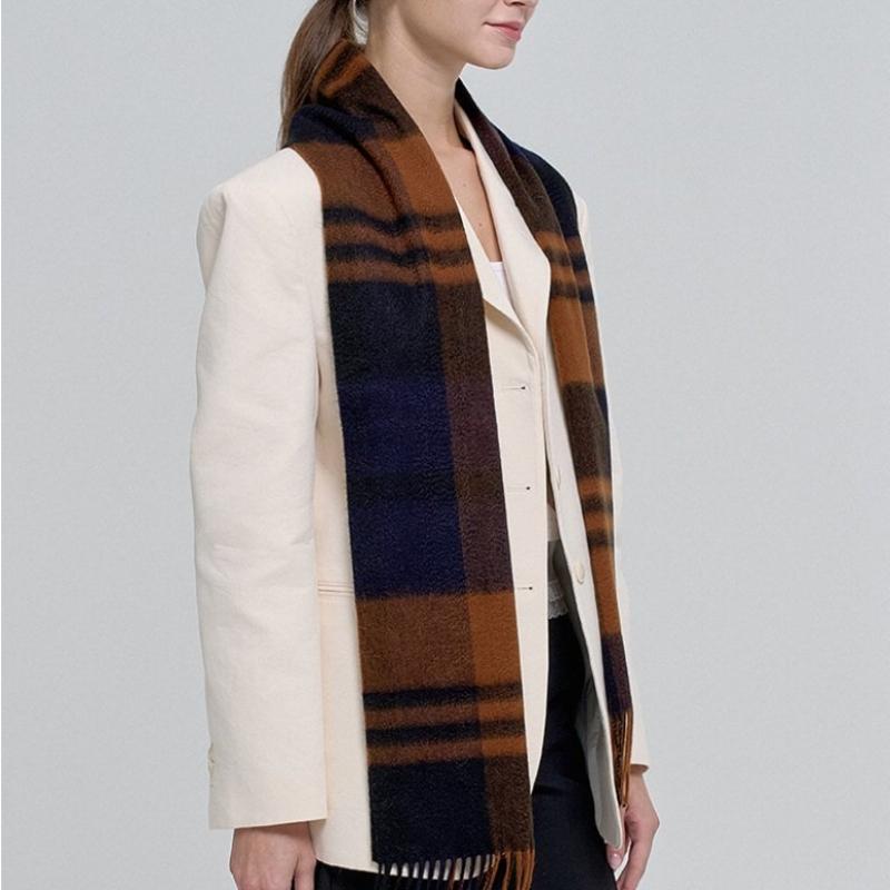 Dal Cashmere Premium Check Muffler Orange Dark Brown