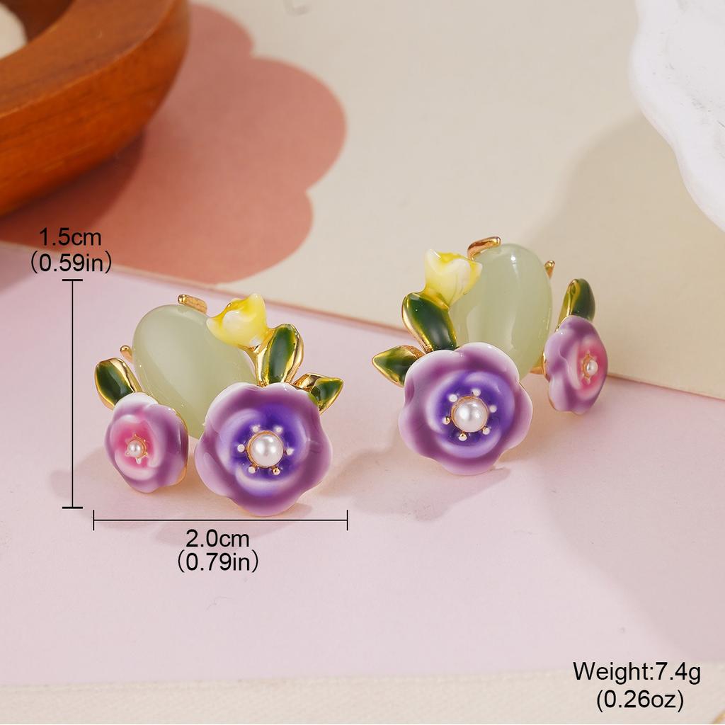 New Spring Pearl Flower Earrings Niche Design Premium Earrings 2026 Enamel Temperament Non-collision Earrings