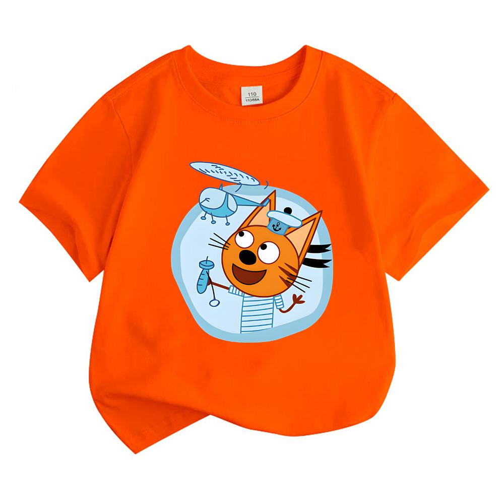 Cartoon Print Kids Tshirt Kid-e-cats Casual Kawaii Tees Boys Girls T Shirt Funny Graphic T-shirt 100% Cotton Comfortable Short Sleeve Tees