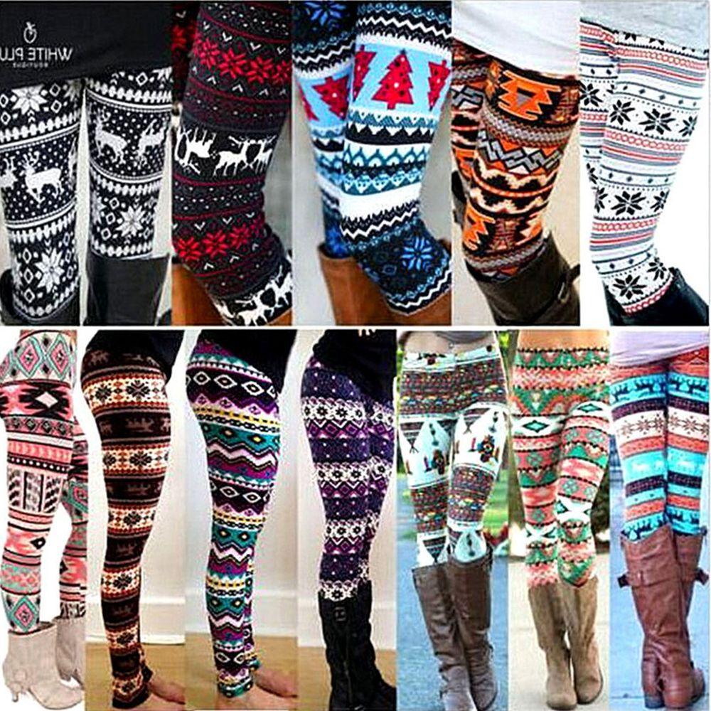 Winter Warm Women Knitted Tights Pants Skinny Slim Trousers Xmas Snowflake Reindeer Pencil Leggings