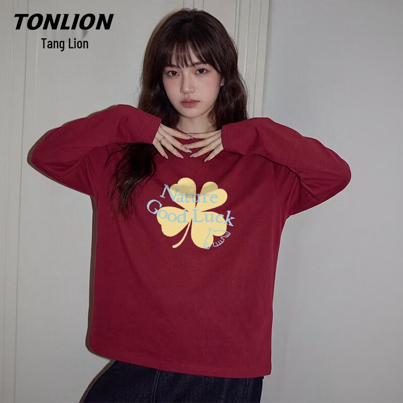 Женская хлопковая футболка TonLion с принтом клевера и длинным рукавом M
