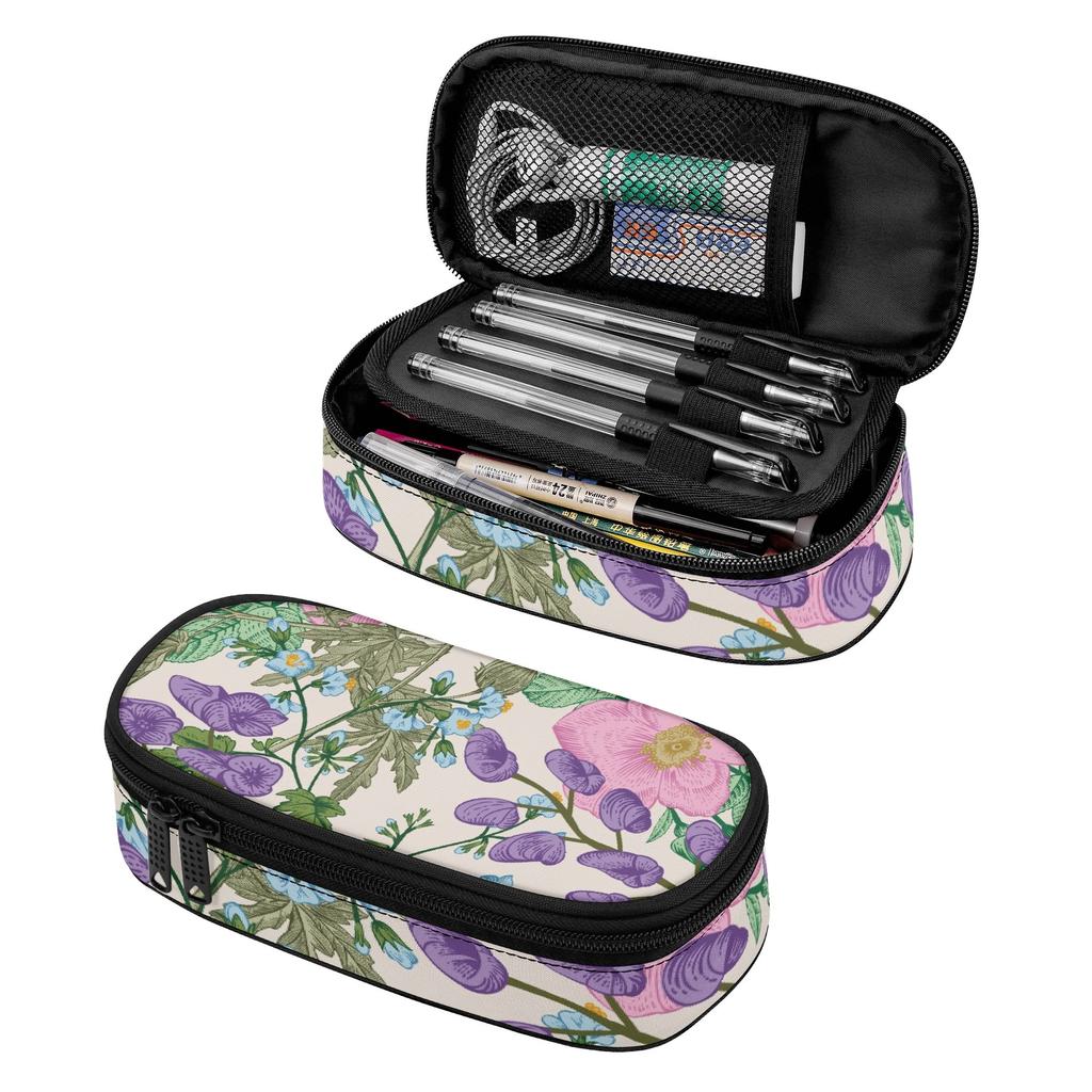 Pencil Case High Capacity Wear Resistant Polyester Easy Open Zipper with Main Compartment Mesh Pocket and Pen Slots for Students
