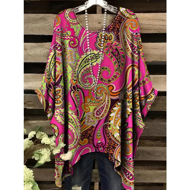 Vintage Floral Print Irregular Fashionable Short Sleeve T-Shirt for Women Women's Clothing Loose and Casual Oversized Top