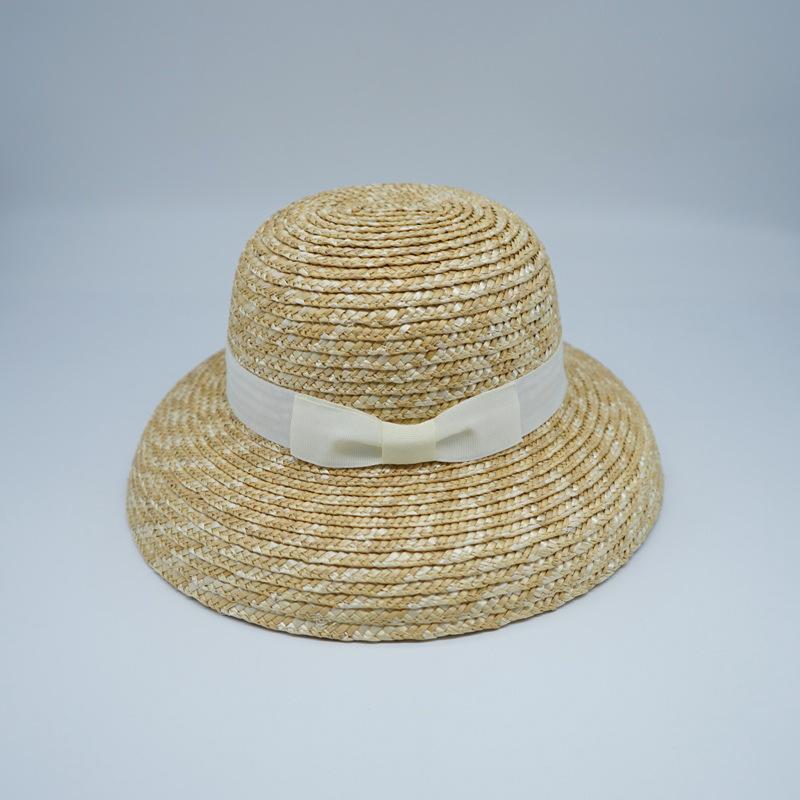 Children s Bucket Hat Dome Wide Brim Summer Hat Sun Hat Ribbon Bowknot Lace Up Beach Hat Girl Cap Sun Protection Caps Straw Hat 50-54cm