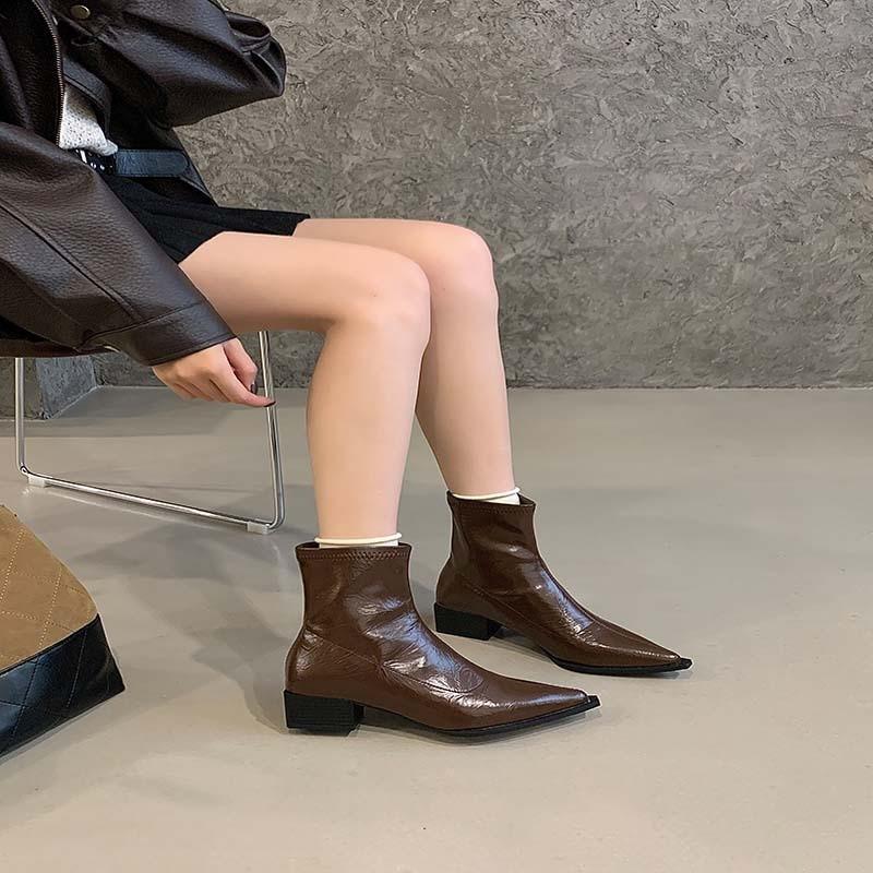 Pointed European and American short boots women s autumn and winter women s boots fashion thick heel medium heel thin boots Martin boots 39 коричневый